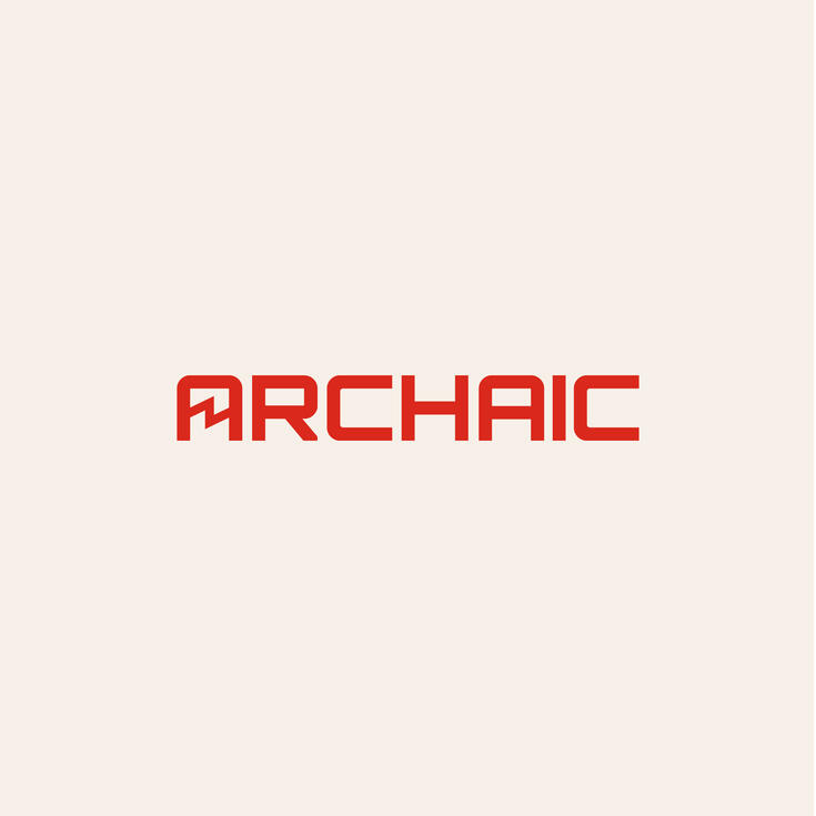 A logo "ARCHAIC" in a geometric typeface with the crossbar of the first A replaced with a saw wave.