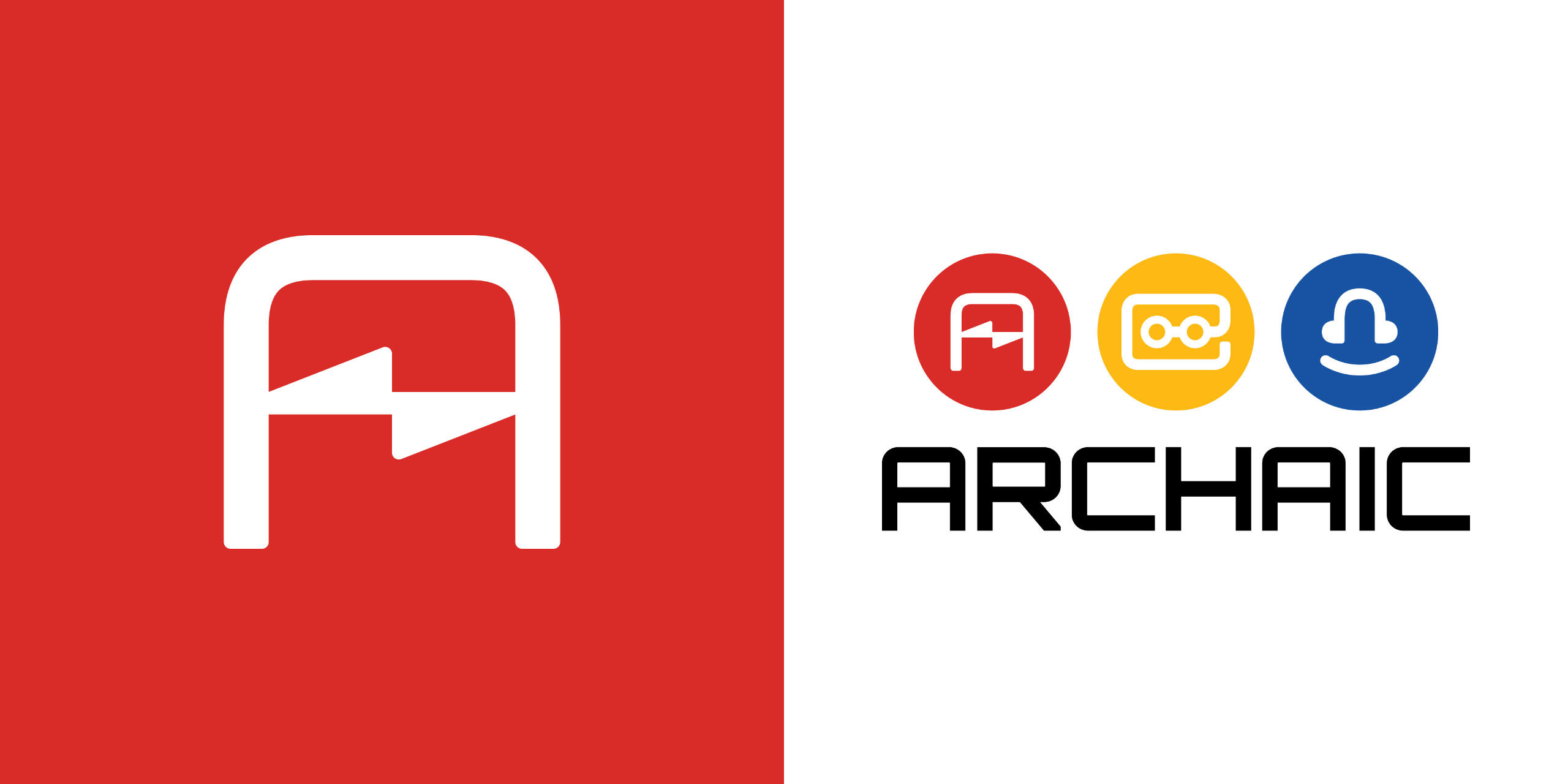 Logo Logo using letter "A" with a sawtooth waveform as the crossbar. Combination of logos, "A" logo, cassette logo, headphones logo over ARCHAIC text.